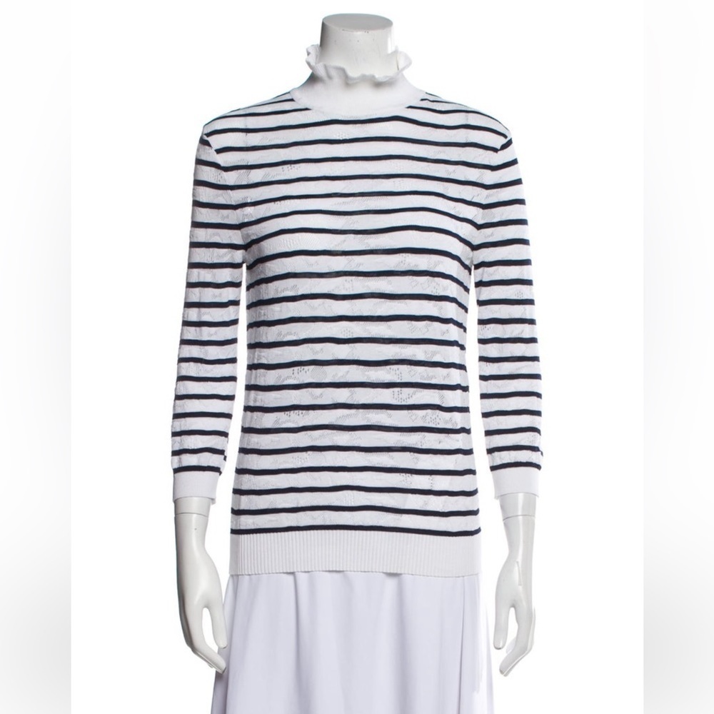 NWT Chloe Sweater Ruffled Turtleneck Striped Lace Layer Pull Over Spring Nautica